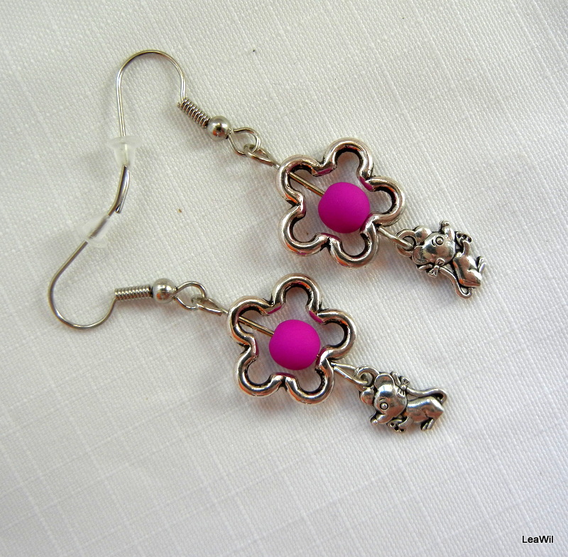Myš/potkánek naušnice fuchsia zelený květ