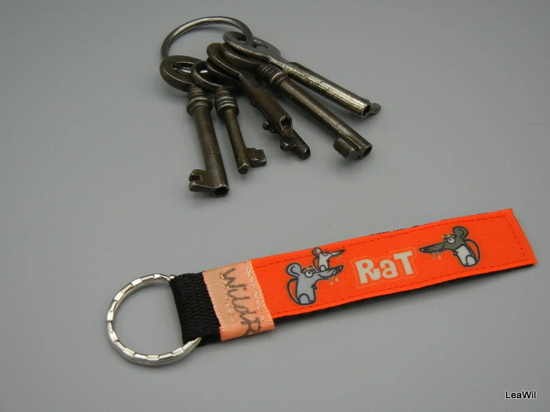 Klíčenka taft 2 cm myš/potkan oranž RAT  - pásek s kroužkem