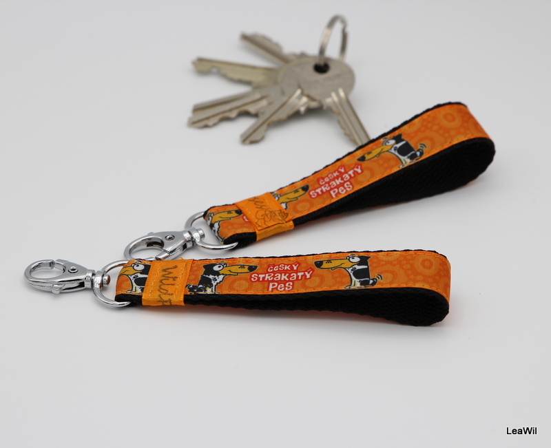 Klíčenka taft 2 cm český strakatý pes - poutko oranž
