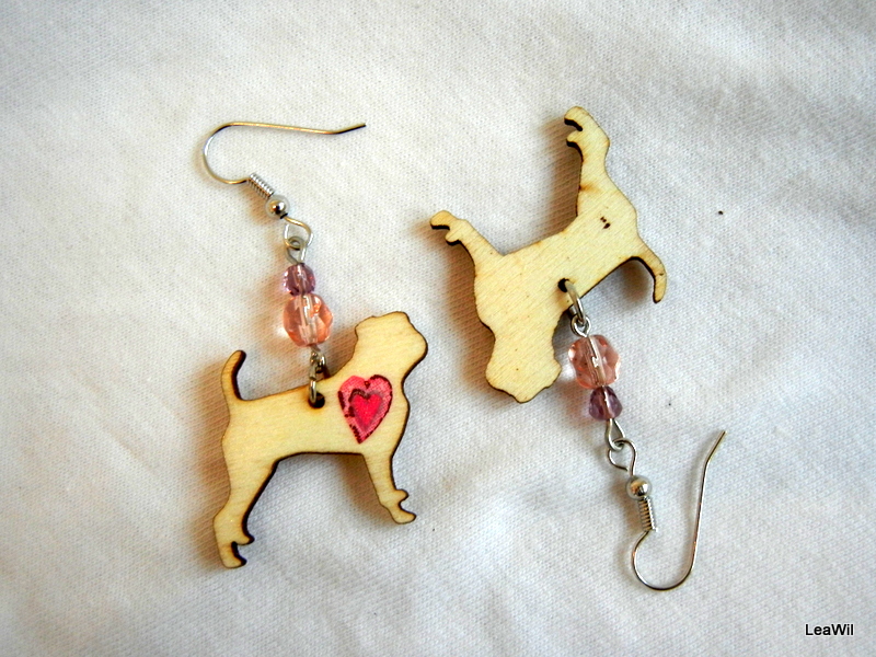 Naušnice pes brabantík srdce růž