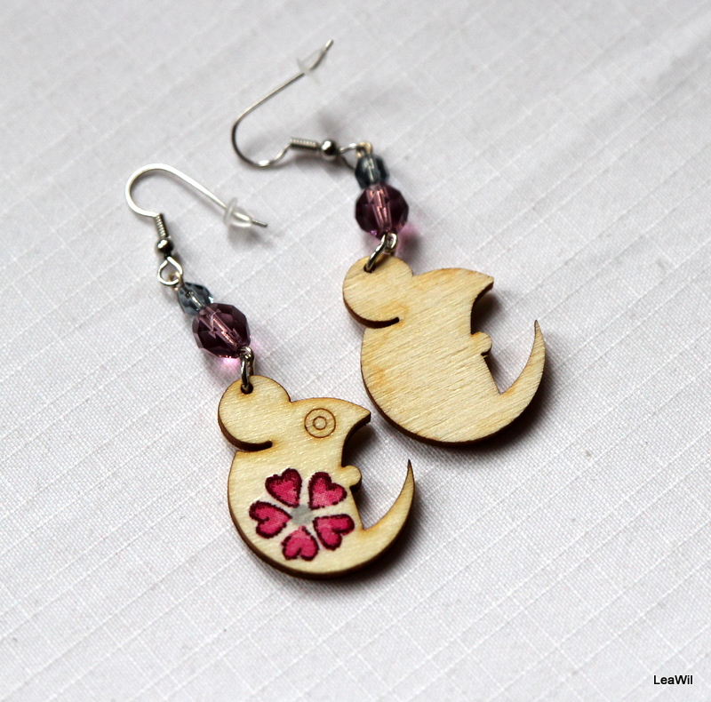 Naušnice myš/potkan růžová kytí