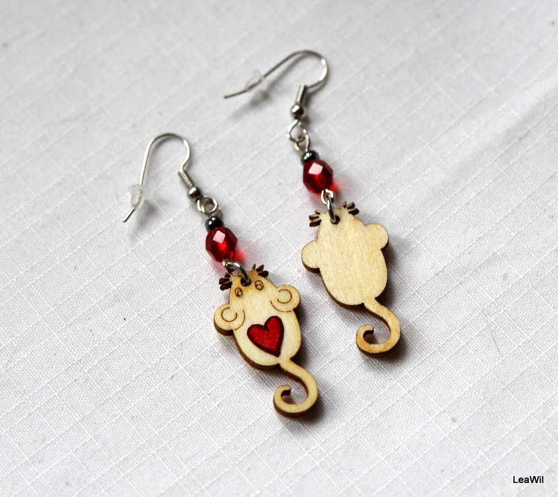 Naušnice myš/potkan červené srdce