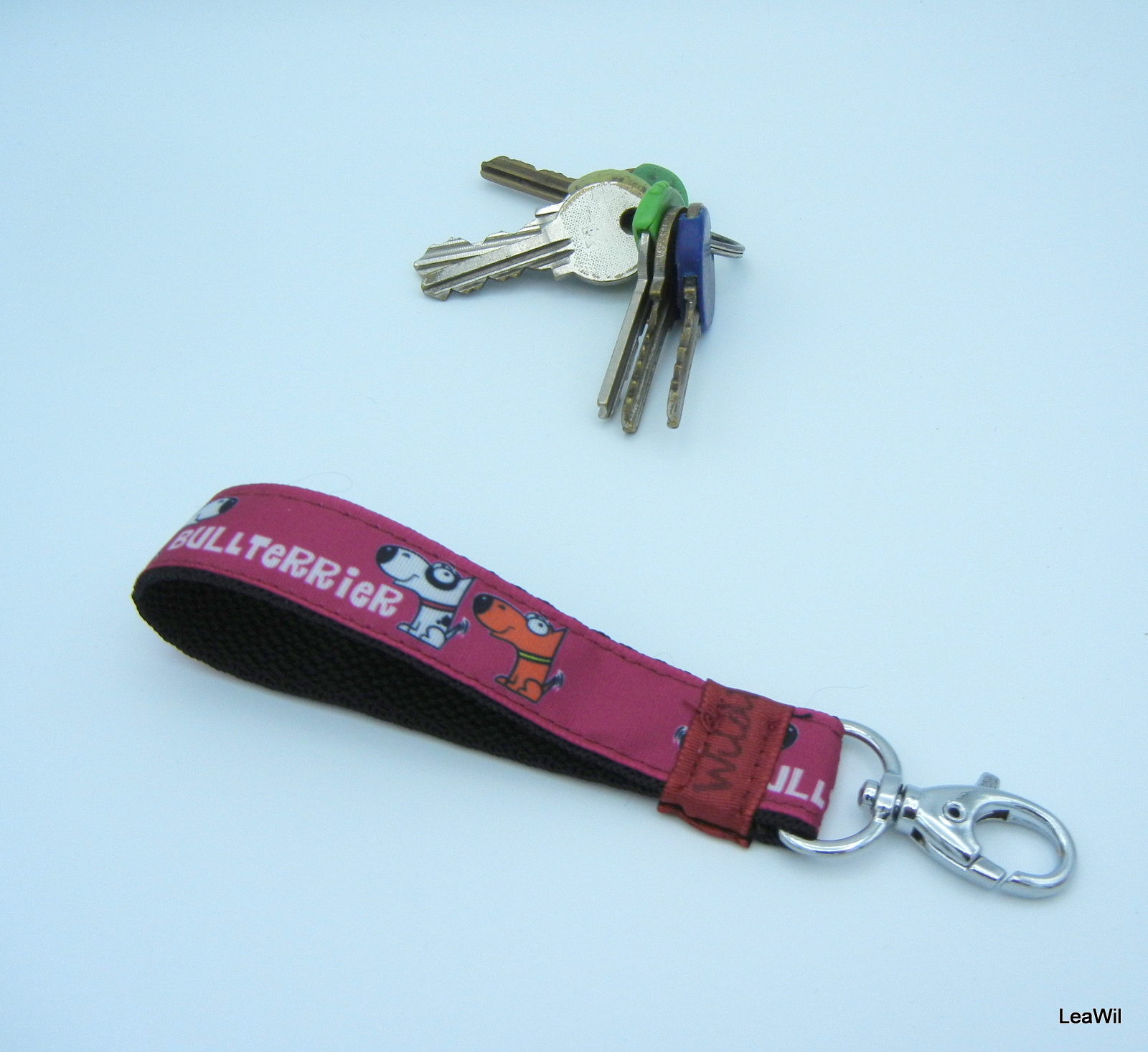 Klíčenka 2 cm bullík/minibullík - poutko s karabinou fialová