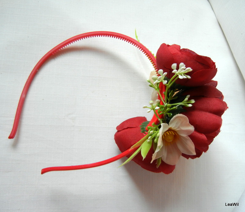 Čelenka květinová bordo červená