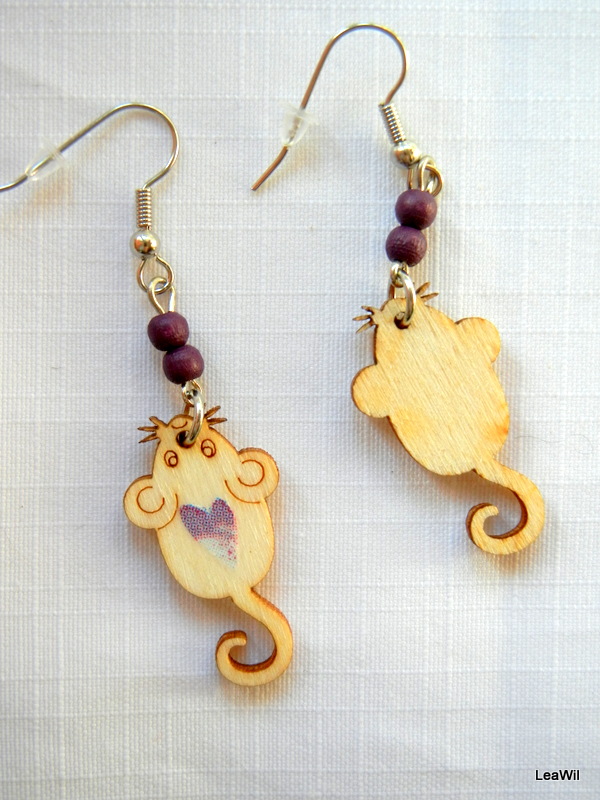 Naušnice myš/potkan fialkové srdce II.