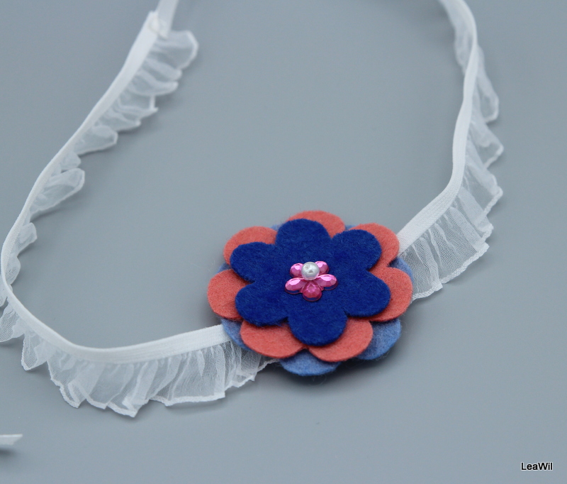 Čelenka růžovo modrý  květ