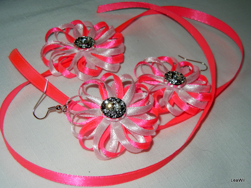 Stužková květinka naušnice + obojek/náramek sada