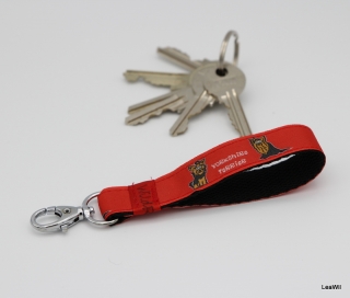 Klíčenka taft 2 cm jorkšír červená - poutko s karabinou