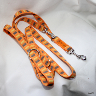 Vodítko popruh oranž s pruhem 2cm - přepínací