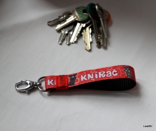 Klíčenka taft 2 cm knírač - poutko s karabinou